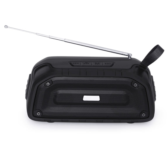 New Rixing NR-906FM TWS Water-resistant Bluetooth Speaker Support Hands-free Call / FM with Handle & Antenna(Black)