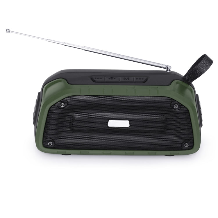 New Rixing NR-906FM TWS Water-resistant Bluetooth Speaker Support Hands-free Call / FM with Handle & Antenna(Army Green)