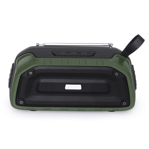 New Rixing NR-906FM TWS Water-resistant Bluetooth Speaker Support Hands-free Call / FM with Handle & Antenna(Army Green)