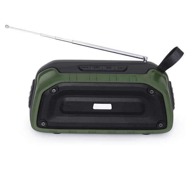 New Rixing NR-906FM TWS Water-resistant Bluetooth Speaker Support Hands-free Call / FM with Handle & Antenna(Army Green)
