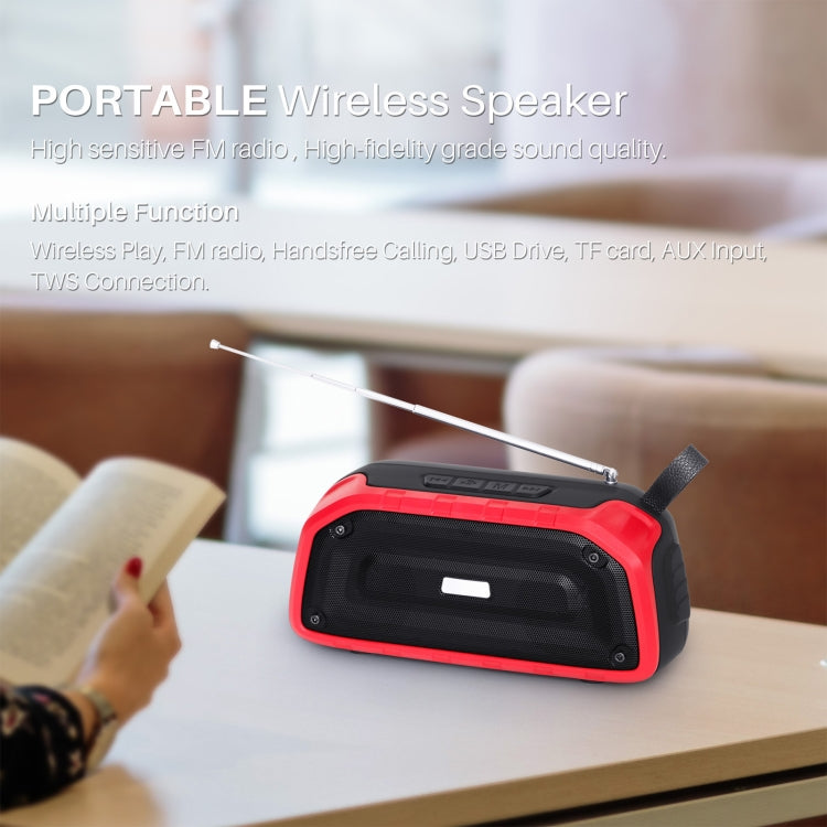 New Rixing NR-906FM TWS Water-resistant Bluetooth Speaker Support Hands-free Call / FM with Handle & Antenna(Army Green)