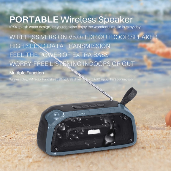 New Rixing NR-906FM TWS Water-resistant Bluetooth Speaker Support Hands-free Call / FM with Handle & Antenna(Army Green)