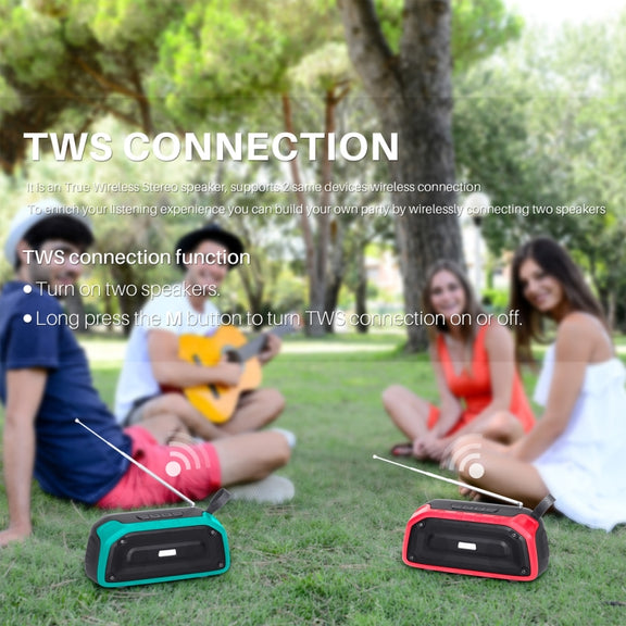New Rixing NR-906FM TWS Water-resistant Bluetooth Speaker Support Hands-free Call / FM with Handle & Antenna(Emerald Green)