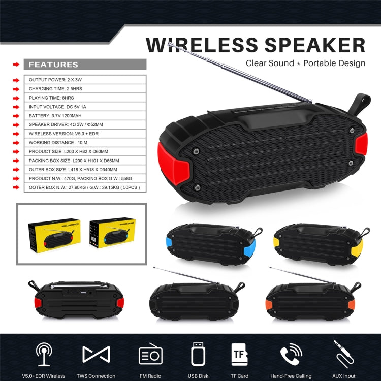 New Rixing NR-907FM TWS Outdoor Bluetooth Speaker Support Hands-free Call / FM with Handle & Antenna(Orange)