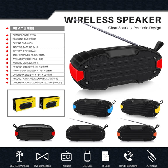 New Rixing NR-907FM TWS Outdoor Bluetooth Speaker Support Hands-free Call / FM with Handle & Antenna(Orange)