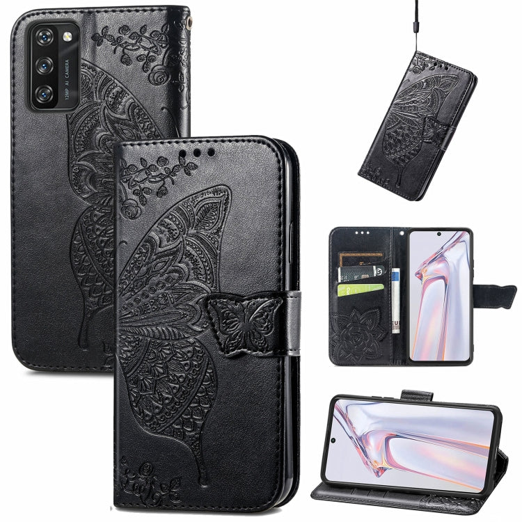 For Blackview A100 Butterfly Love Flower Embossed Horizontal Flip Leather Case with Holder & Card Slots & Wallet & Lanyard(Black)