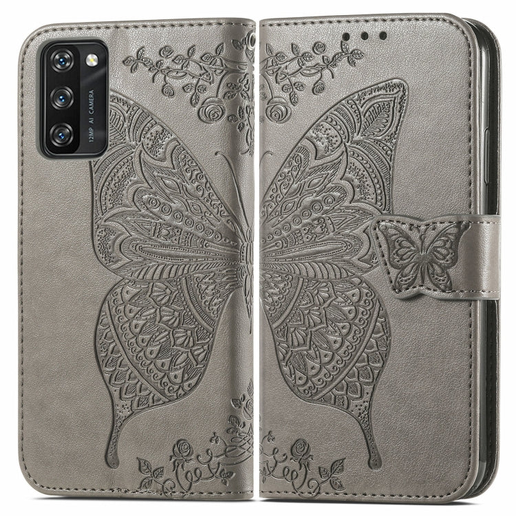 For Blackview A100 Butterfly Love Flower Embossed Horizontal Flip Leather Case with Holder & Card Slots & Wallet & Lanyard(Gray)