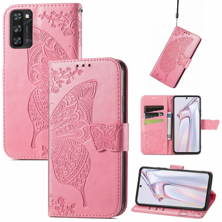 For Blackview A100 Butterfly Love Flower Embossed Horizontal Flip Leather Case with Holder & Card Slots & Wallet & Lanyard(Pink)
