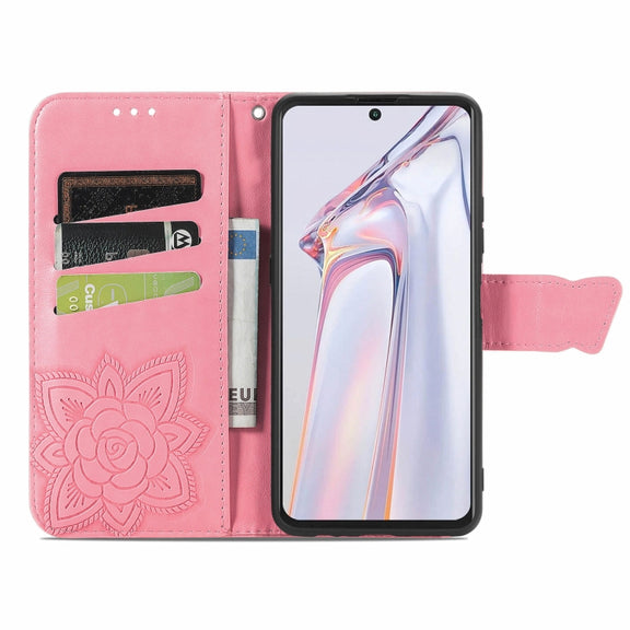 For Blackview A100 Butterfly Love Flower Embossed Horizontal Flip Leather Case with Holder & Card Slots & Wallet & Lanyard(Pink)