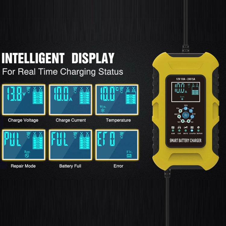 FOXSUR 10A 12V 7-segment Motorcycle / Car Smart Battery Charger, Plug Type:UK Plug(Yellow)