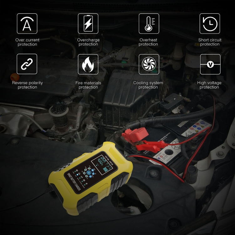 FOXSUR 10A 12V 7-segment Motorcycle / Car Smart Battery Charger, Plug Type:UK Plug(Yellow)