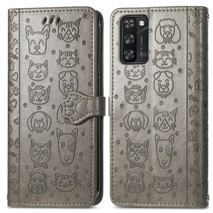 For Blackview A100 Lovely Cat and Dog Embossing Pattern Horizontal Flip Leather Case , with Holder & Card Slots & Wallet & Cartoon Clasp & Lanyard(Grey)