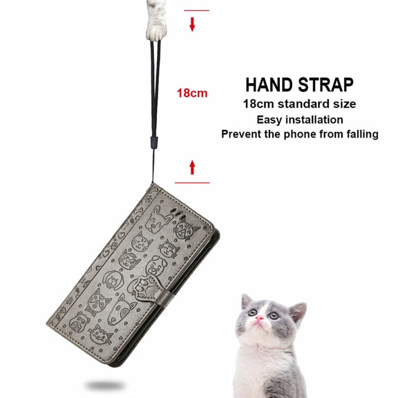 For Blackview A100 Lovely Cat and Dog Embossing Pattern Horizontal Flip Leather Case , with Holder & Card Slots & Wallet & Cartoon Clasp & Lanyard(Grey)