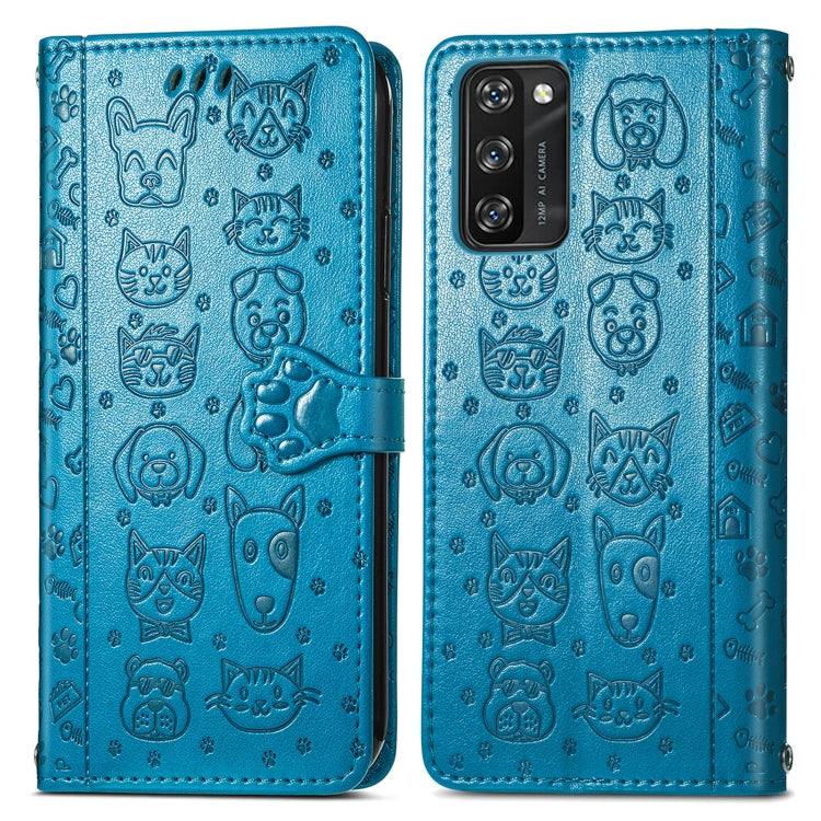 For Blackview A100 Lovely Cat and Dog Embossing Pattern Horizontal Flip Leather Case , with Holder & Card Slots & Wallet & Cartoon Clasp & Lanyard(Blue)