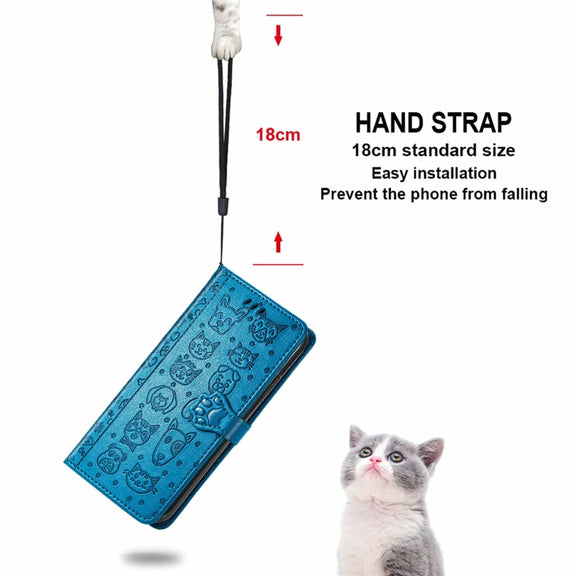 For Blackview A100 Lovely Cat and Dog Embossing Pattern Horizontal Flip Leather Case , with Holder & Card Slots & Wallet & Cartoon Clasp & Lanyard(Blue)