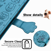 For Blackview A100 Lovely Cat and Dog Embossing Pattern Horizontal Flip Leather Case , with Holder & Card Slots & Wallet & Cartoon Clasp & Lanyard(Blue)
