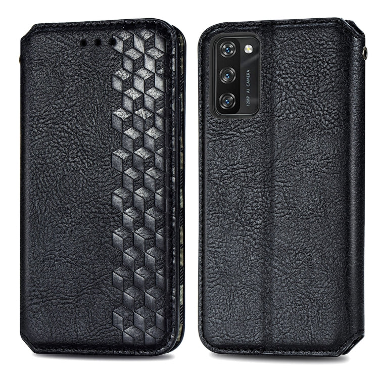 For Blackview A100 Cubic Grid Pressed Horizontal Flip Magnetic PU Leather Case with Holder & Card Slots & Wallet(Black)