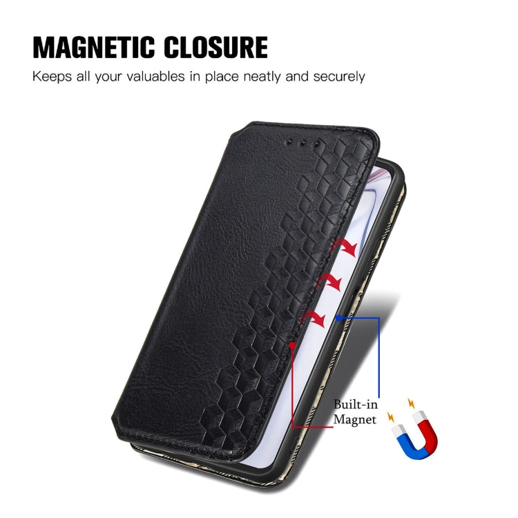 For Blackview A100 Cubic Grid Pressed Horizontal Flip Magnetic PU Leather Case with Holder & Card Slots & Wallet(Black)
