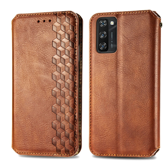 For Blackview A100 Cubic Grid Pressed Horizontal Flip Magnetic PU Leather Case with Holder & Card Slots & Wallet(Brown)