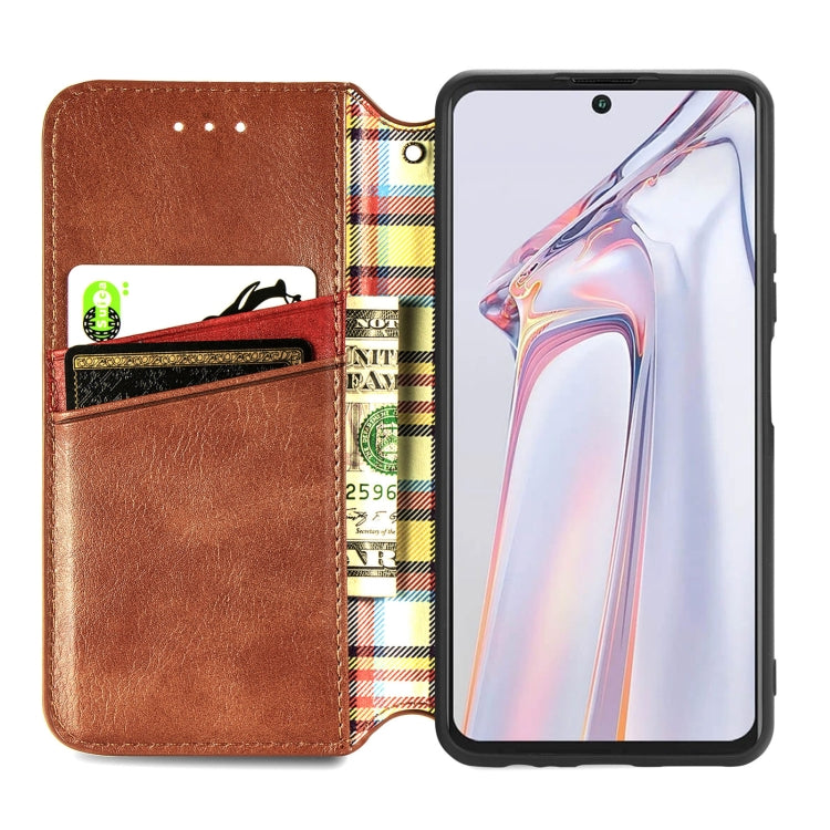 For Blackview A100 Cubic Grid Pressed Horizontal Flip Magnetic PU Leather Case with Holder & Card Slots & Wallet(Brown)
