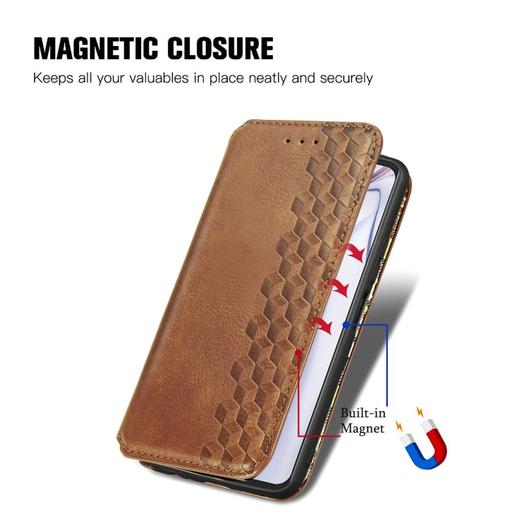 For Blackview A100 Cubic Grid Pressed Horizontal Flip Magnetic PU Leather Case with Holder & Card Slots & Wallet(Brown)