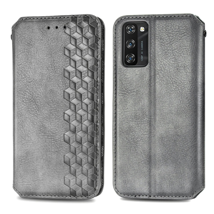 For Blackview A100 Cubic Grid Pressed Horizontal Flip Magnetic PU Leather Case with Holder & Card Slots & Wallet(Grey)