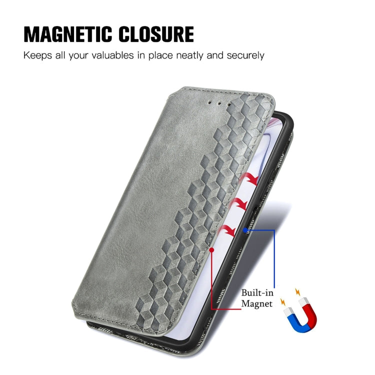 For Blackview A100 Cubic Grid Pressed Horizontal Flip Magnetic PU Leather Case with Holder & Card Slots & Wallet(Grey)