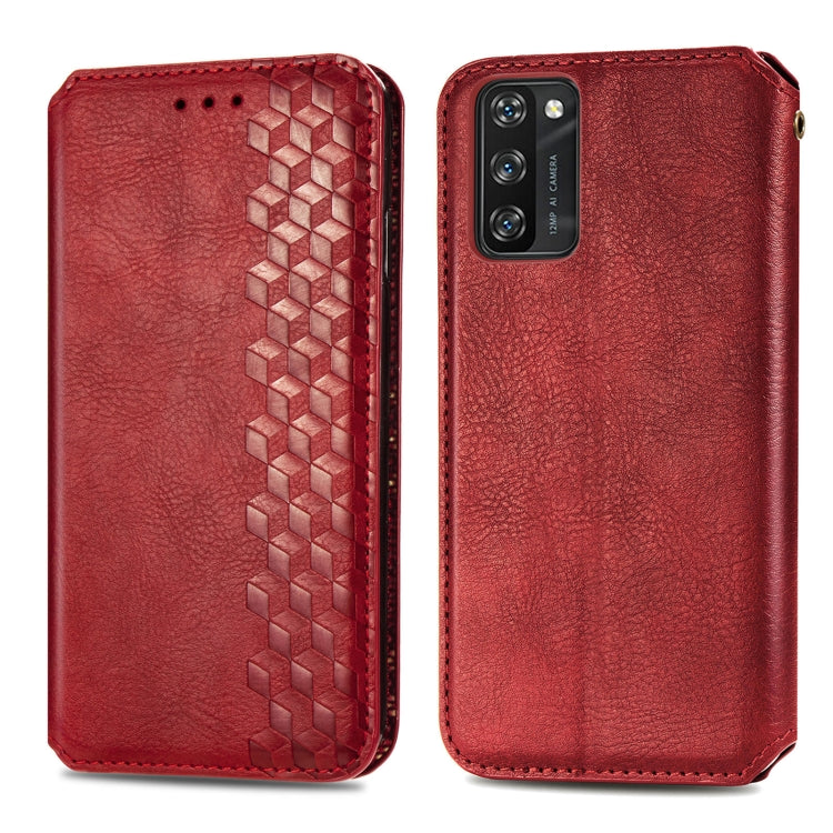 For Blackview A100 Cubic Grid Pressed Horizontal Flip Magnetic PU Leather Case with Holder & Card Slots & Wallet(Red)