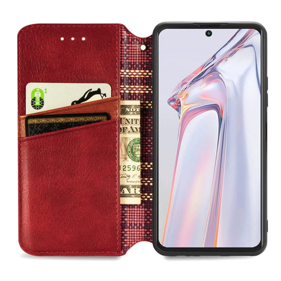 For Blackview A100 Cubic Grid Pressed Horizontal Flip Magnetic PU Leather Case with Holder & Card Slots & Wallet(Red)