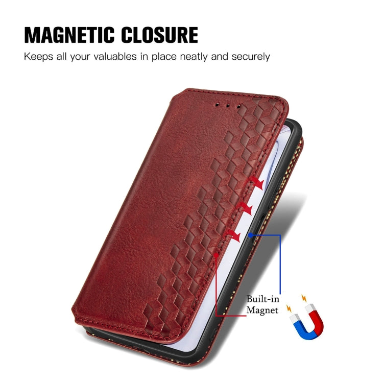 For Blackview A100 Cubic Grid Pressed Horizontal Flip Magnetic PU Leather Case with Holder & Card Slots & Wallet(Red)