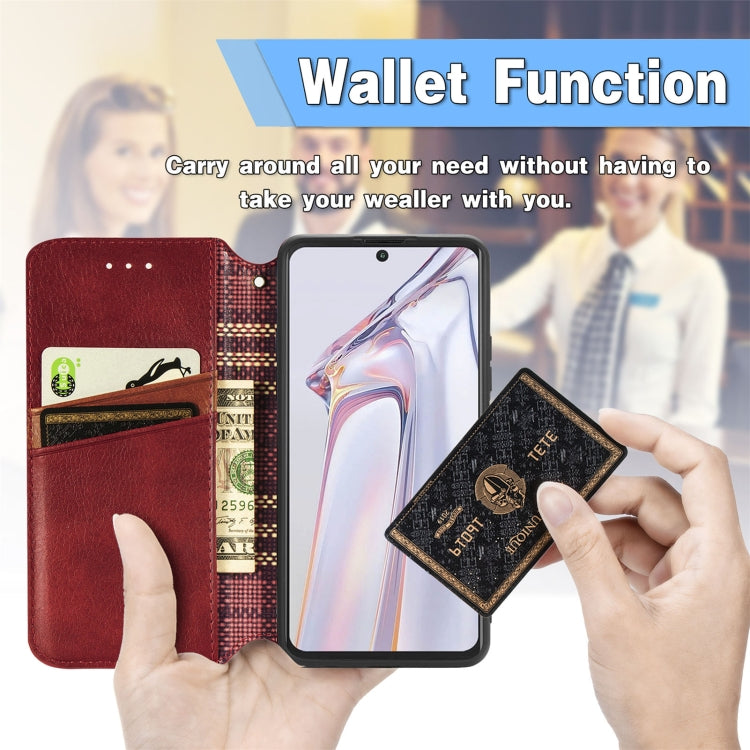 For Blackview A100 Cubic Grid Pressed Horizontal Flip Magnetic PU Leather Case with Holder & Card Slots & Wallet(Red)