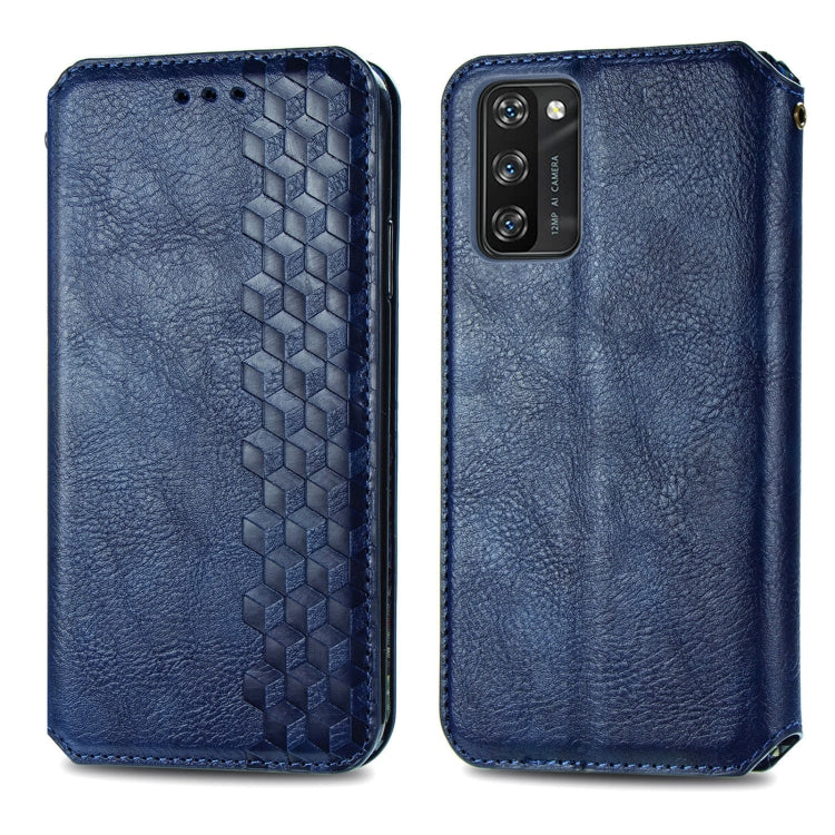 For Blackview A100 Cubic Grid Pressed Horizontal Flip Magnetic PU Leather Case with Holder & Card Slots & Wallet(Blue)