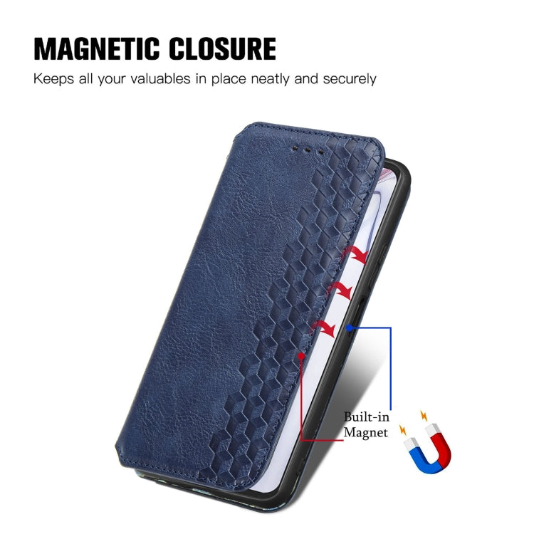 For Blackview A100 Cubic Grid Pressed Horizontal Flip Magnetic PU Leather Case with Holder & Card Slots & Wallet(Blue)