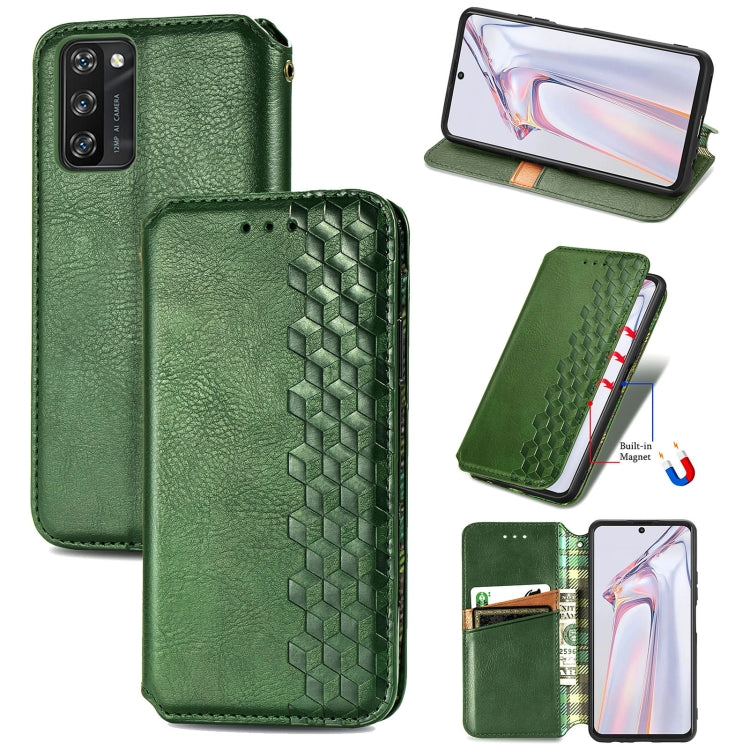For Blackview A100 Cubic Grid Pressed Horizontal Flip Magnetic PU Leather Case with Holder & Card Slots & Wallet(Green)
