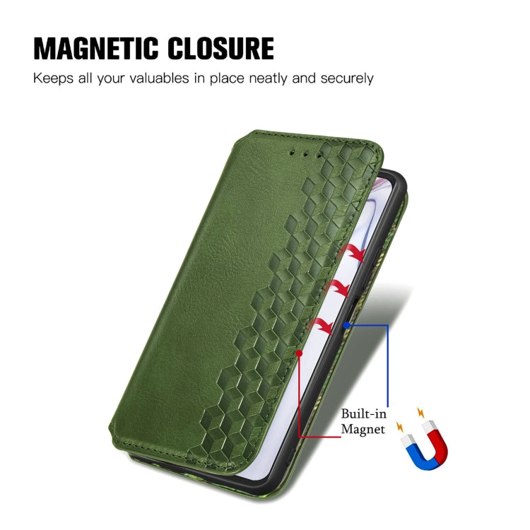 For Blackview A100 Cubic Grid Pressed Horizontal Flip Magnetic PU Leather Case with Holder & Card Slots & Wallet(Green)