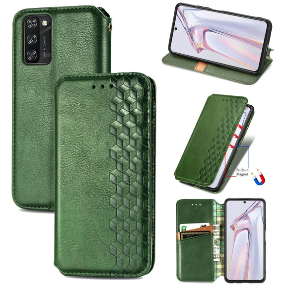 For Blackview A100 Cubic Grid Pressed Horizontal Flip Magnetic PU Leather Case with Holder & Card Slots & Wallet(Green)