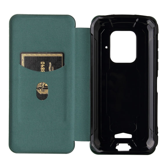 For Doogee S59 / S59 Pro Carbon Fiber Texture Horizontal Flip TPU + PC + PU Leather Case with Card Slot(Green)