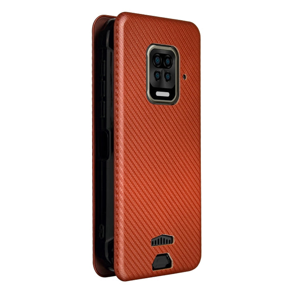 For Doogee S59 / S59 Pro Carbon Fiber Texture Horizontal Flip TPU + PC + PU Leather Case with Card Slot(Brown)