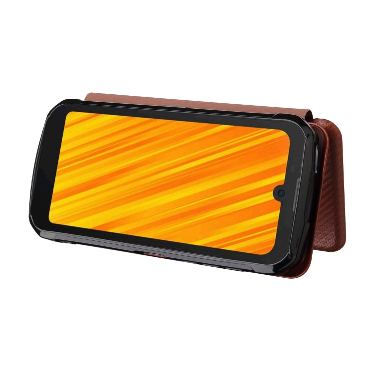 For Doogee S59 / S59 Pro Carbon Fiber Texture Horizontal Flip TPU + PC + PU Leather Case with Card Slot(Brown)