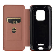 For Doogee S59 / S59 Pro Carbon Fiber Texture Horizontal Flip TPU + PC + PU Leather Case with Card Slot(Brown)