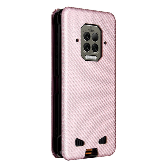 For Doogee S86 / S86 Pro Carbon Fiber Texture Horizontal Flip TPU + PC + PU Leather Case with Card Slot(Pink)