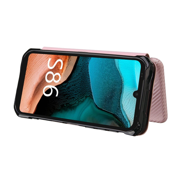 For Doogee S86 / S86 Pro Carbon Fiber Texture Horizontal Flip TPU + PC + PU Leather Case with Card Slot(Pink)