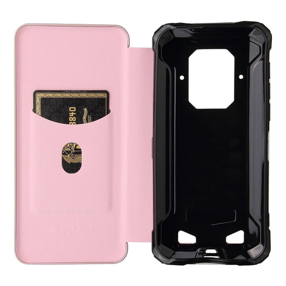 For Doogee S86 / S86 Pro Carbon Fiber Texture Horizontal Flip TPU + PC + PU Leather Case with Card Slot(Pink)