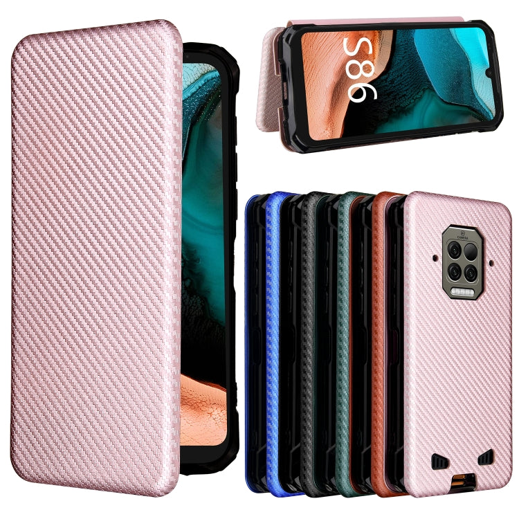 For Doogee S86 / S86 Pro Carbon Fiber Texture Horizontal Flip TPU + PC + PU Leather Case with Card Slot(Pink)
