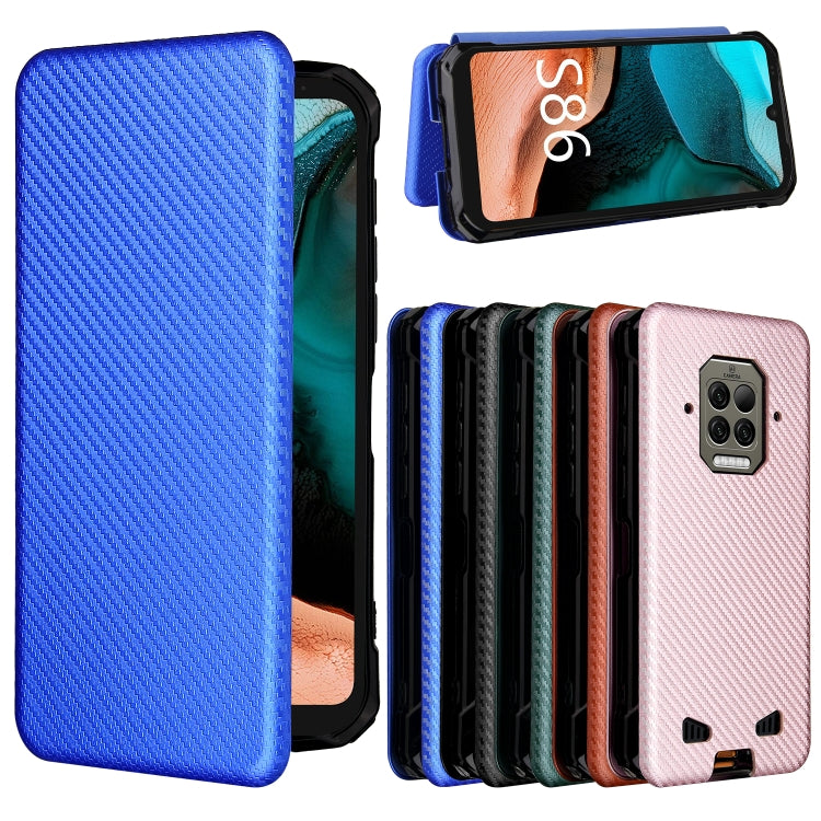 For Doogee S86 / S86 Pro Carbon Fiber Texture Horizontal Flip TPU + PC + PU Leather Case with Card Slot(Blue)