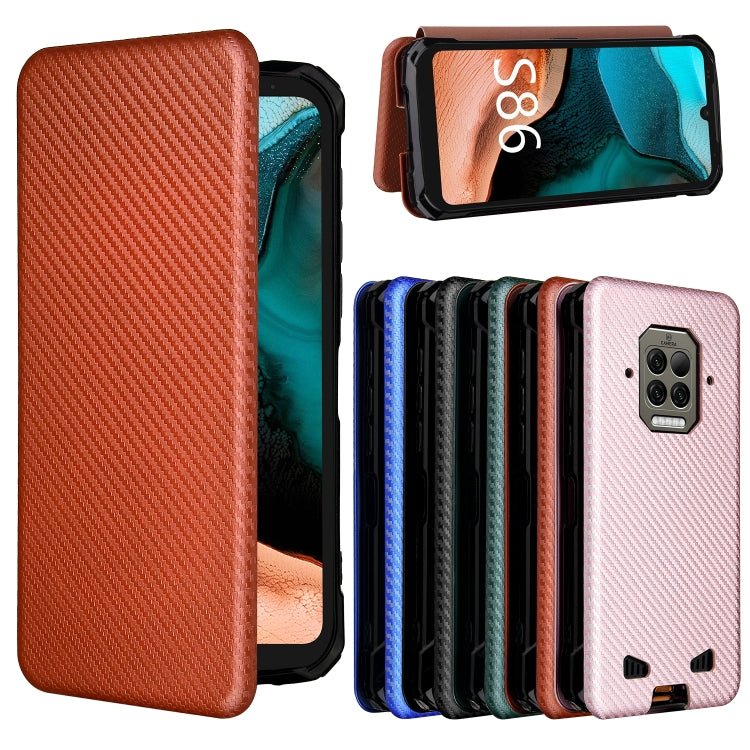 For Doogee S86 / S86 Pro Carbon Fiber Texture Horizontal Flip TPU + PC + PU Leather Case with Card Slot(Brown)