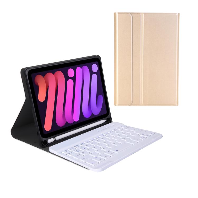 A06B Ultra-thin Detachable Bluetooth Keyboard Leather Case with Pen Slot & Holder for iPad mini 6 / mini 7(Gold)