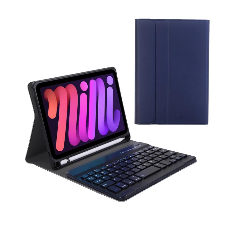 A06B Ultra-thin Detachable Bluetooth Keyboard Leather Case with Pen Slot & Holder for iPad mini 6 / mini 7(Dark Blue)