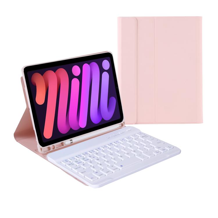 A06B Ultra-thin Detachable Bluetooth Keyboard Leather Case with Pen Slot & Holder for iPad mini 6 / mini 7(Pink)