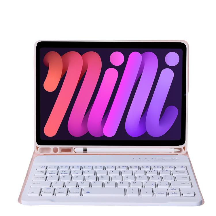 A06B Ultra-thin Detachable Bluetooth Keyboard Leather Case with Pen Slot & Holder for iPad mini 6 / mini 7(Pink)